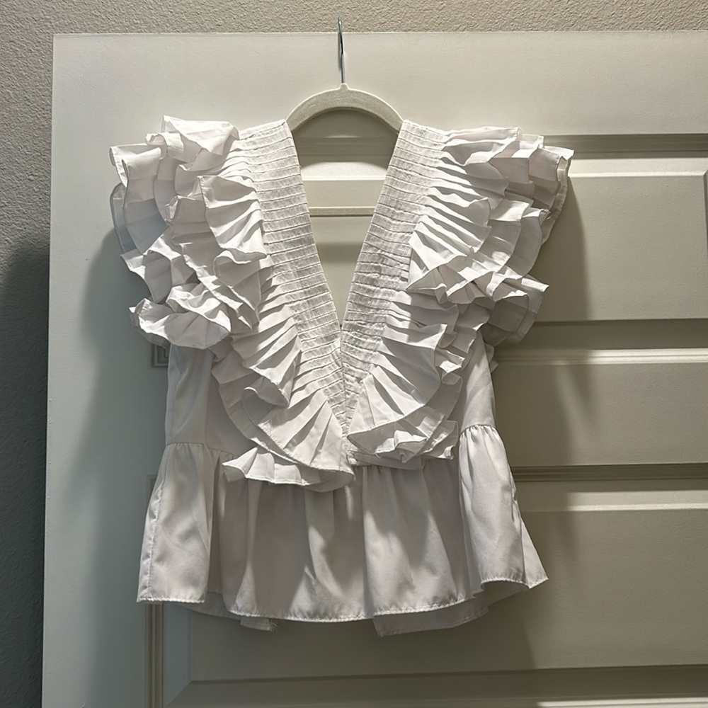 Zara White Ruffle Top